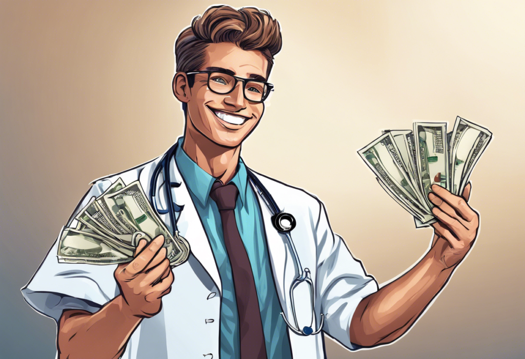 A doctor is holding money